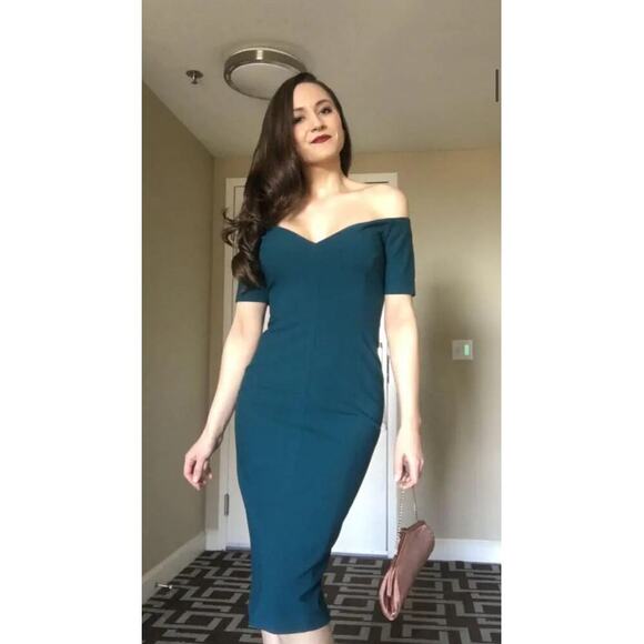 CINQ A SEPT Teal Jolie Off The Shoulder Sheath Bodice Fully Lined Dress Size 6 - Picture 1 of 11